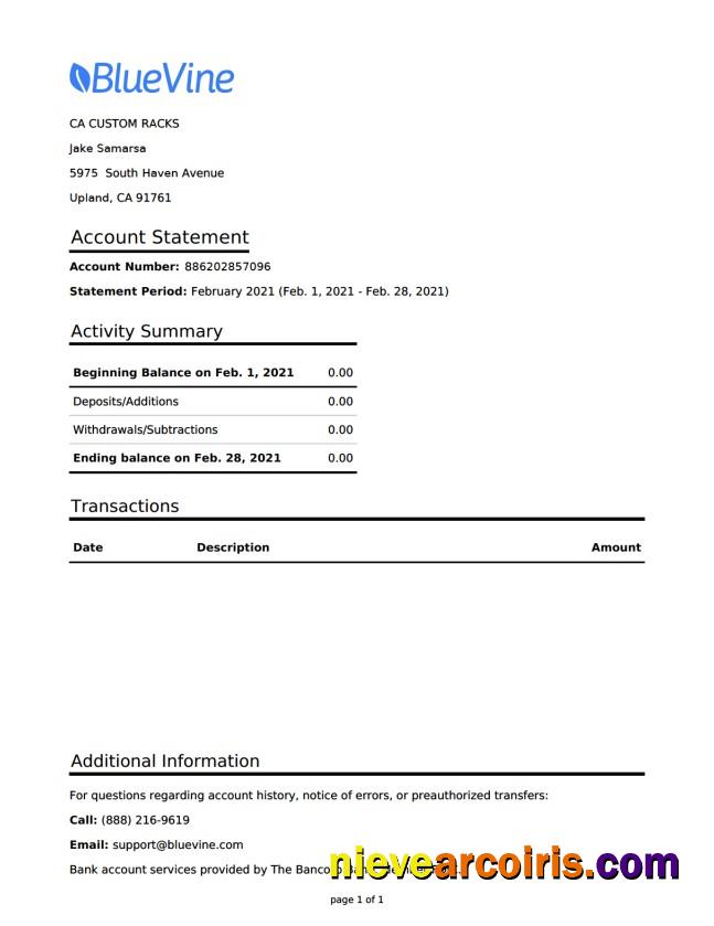 USA California Bluevine bank st word pdf